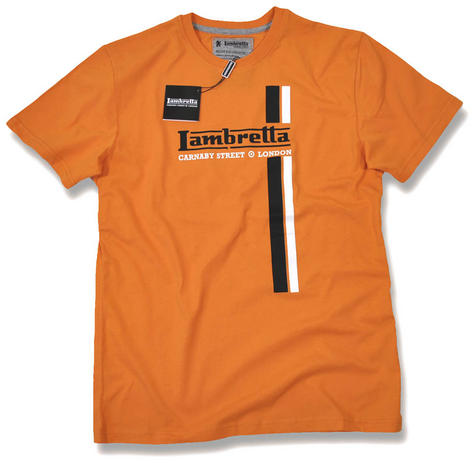 New Lambretta Twin Racing Stripe T Shirt Italia Orange  Preview